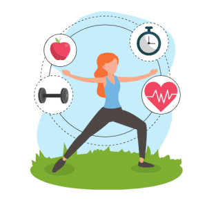Level Up in 30 days: A woman exercising, focusing on her physical health and well-being.